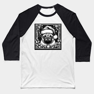 Gothic Christmas Pug with Holly Baseball T-Shirt